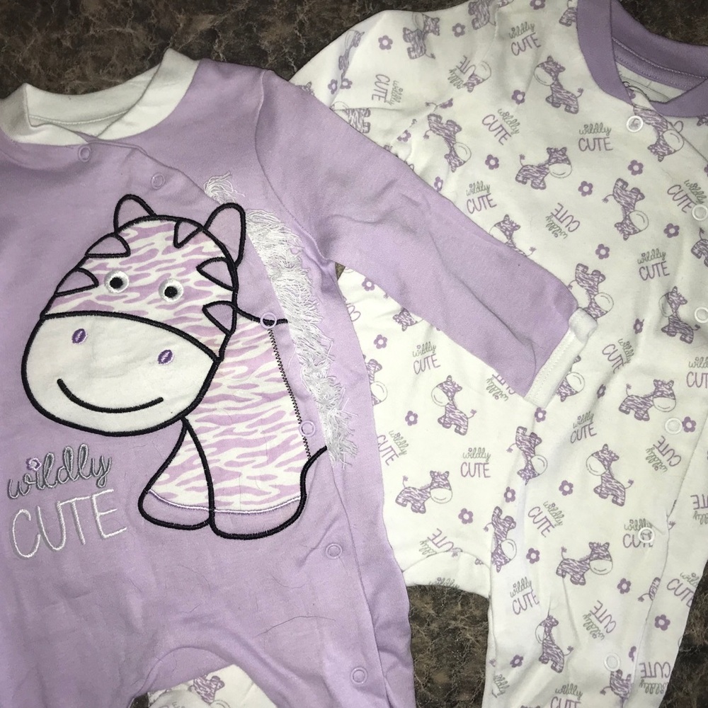 New Quiltex 0-3 Month Button Front Footed Onesies.